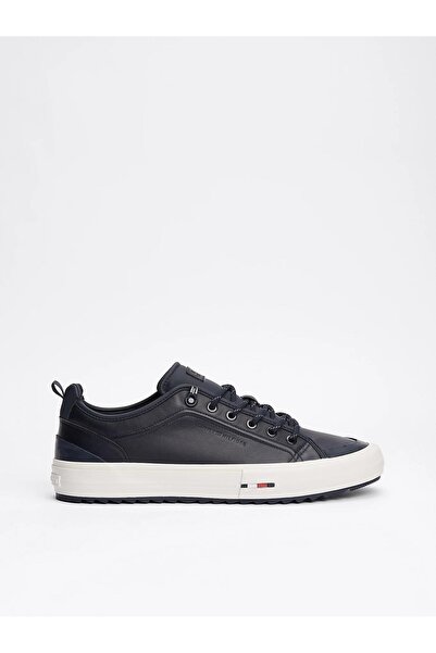 Tommy Hilfiger Erkek Rahat Kaydırmaz Taban Dikiş Detaylı Deri Lacivert Sneaker FM0FM05452-DW5