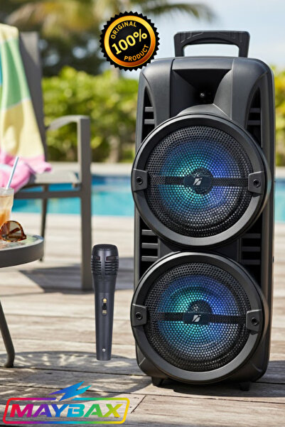Maybax Mikrofonlu Bluetooth Hoparlör 8x2 Toplantı Parti Eğlence Led Işıklı Sd Kart Fm Usb Girişli Speaker