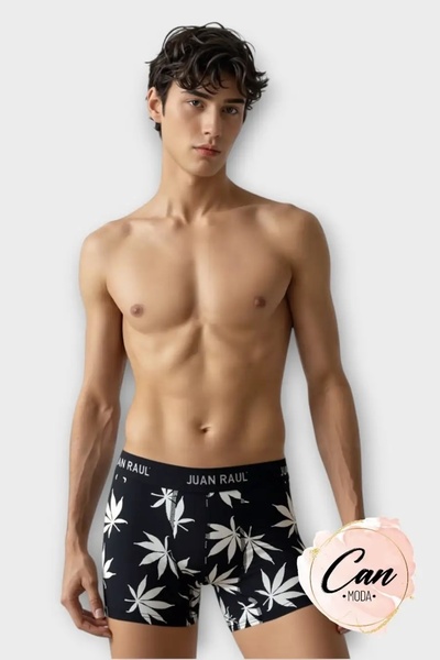 CANMODA Boxeri pentru bărbați cu model de frunze alb-negru - DB236