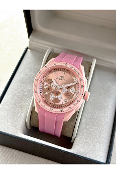 FERRO Pink Silicone Cord Wristwatch Fm11401D-Zo Functions Active 3Atm Waterproof Giftpackaging