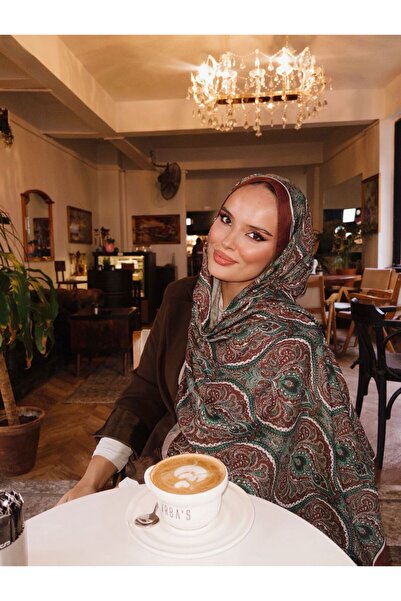 Shawl Passion شال قطني بنمط ريترو باللون الأحمر الداكن