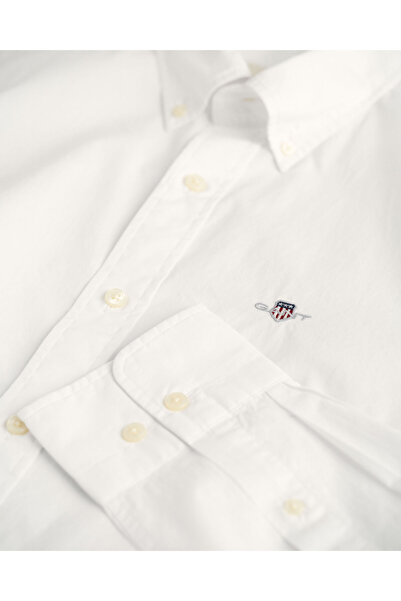 Gant Erkek Beyaz Slim Fit Düğmeli Yaka Broadcloth Gömlek