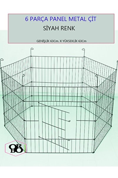 ORBO - Köpek Çiti Kafesi 63cm X 63cm -ithal Ürün 6 Parça Panel Çit- Siyah Renk/oyun Eğitim Alanı