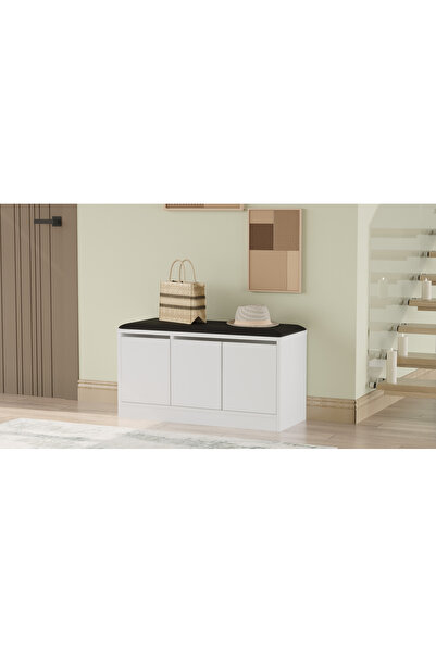 Yurupa Elna Puflu Ayakkabılık 3 Kapaklı Dolap 90cm Beyaz ELN2-W