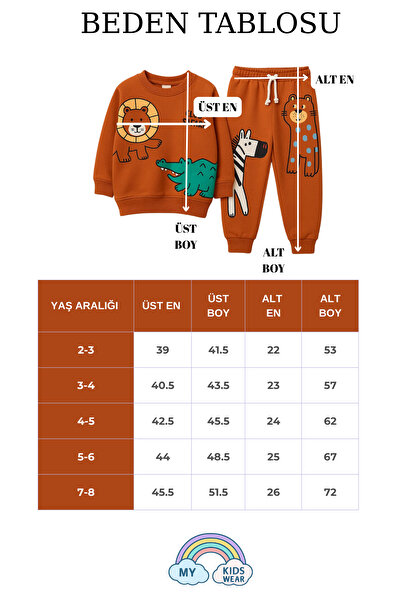 My Kids Wear Erkek Çocuk Pamuklu 3 İplik Hayvan Figürlü Alt Üst Takım 2-8 Yaş 12210