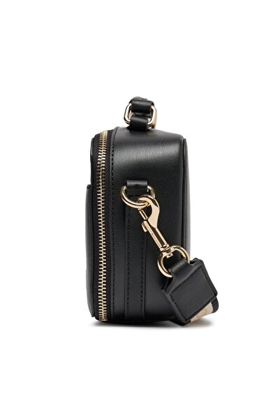 Tommy Hilfiger Women's Leather Brand Logo Zippered Daily Use Black Shoulder Bag AW0AW15689-BDS