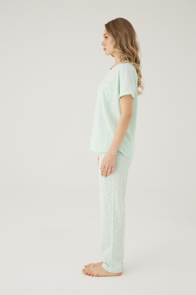 TURAY Wishes Comfort Kısakol 100% Cotton Women's Green Pajama Set