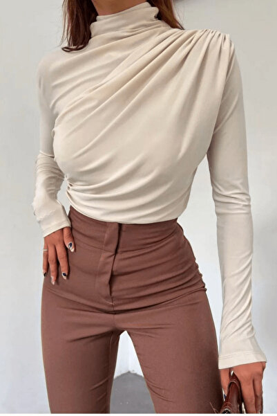 SEVENLINE Γυναικεία μπλούζα με μακριά μανίκια ψηλός λαιμός ντραπέ – Κομψή και μοντέρνα κομψότητα