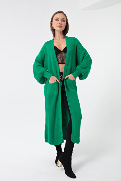 Lafaba Women's Light Green Balloon Sleeve Long Cardigan