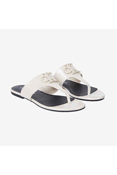 Calvin Klein Flip Flops de damă Papuci confortabili bej cu logo-ul mărcii YW0YW01342-ABJ
