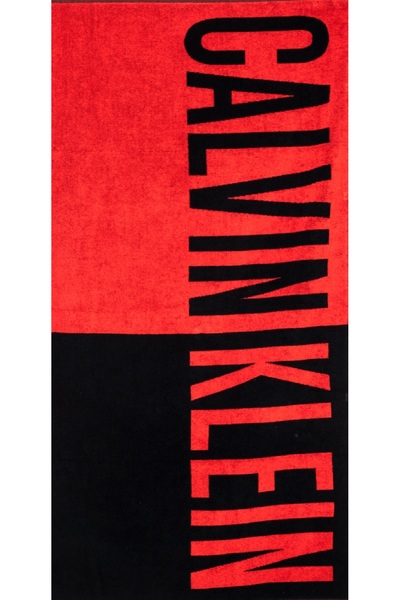 Calvin Klein Unisex Marka Logolu Pamuklu Plaj Ve Deniz Kullanıma Uygun Kırmızı-Siyah Plaj Havlusu KU