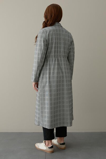 FATMA DANIŞMAN Ekose Desenli Trenç -Yeşil