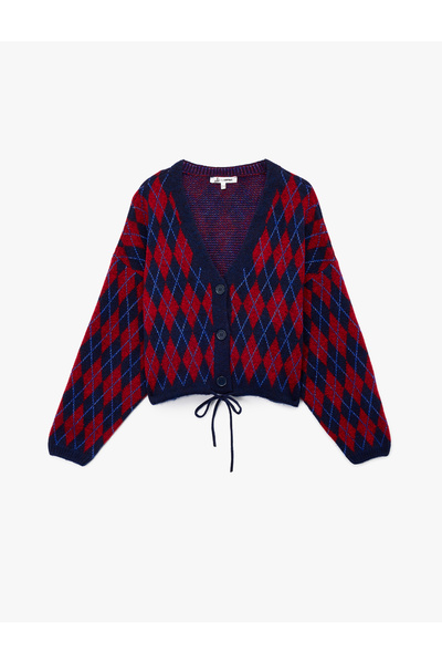 Koton Трикотажний кардиган з довгими рукавами та V-подібним вирізом, мереживом та геометричним візерунком, застібнутий на ґудзики