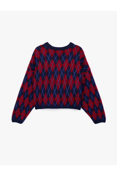 Koton Трикотажний кардиган з довгими рукавами та V-подібним вирізом, мереживом та геометричним візерунком, застібнутий на ґудзики