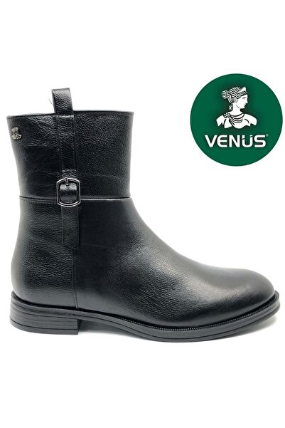 Venüs حذاء نسائي غربي من الجلد الطبيعي بتفاصيل تروك 2552701K - أسود - 36