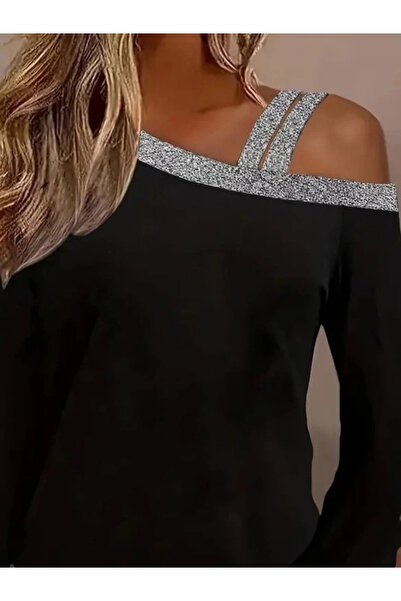 ARONA Mdb Women's Long Sleeve Shoulder Strap Glitter Detailed Viscose Two Thread Blouse
