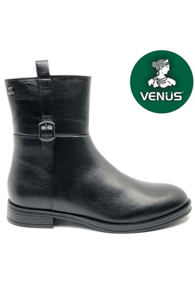 Venüs Women's Genuine Leather Trok Detailed Western Boots 2552701K - Black - 36