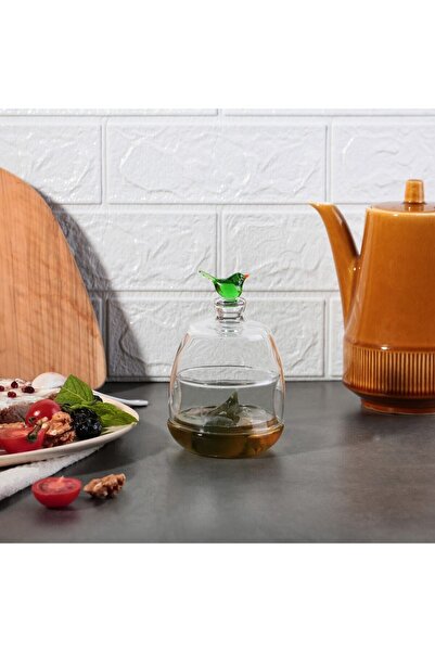 ADAMODART Handmade Murano Glass Design with Green Bird Figure, Jam Bowl & Sugar Bowl with Lid