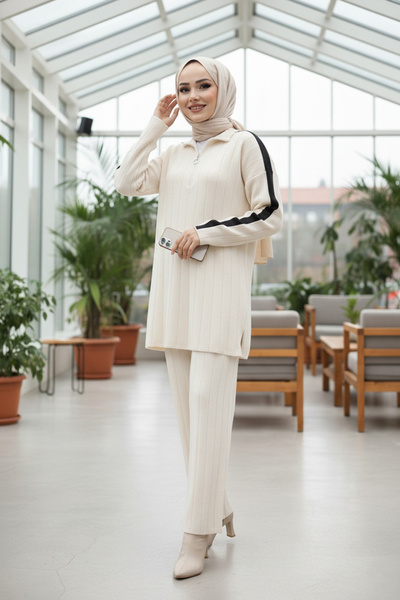 N.S NEVA STYLE Κρεμ Τεσσέτρο Πλεκτό Σετ Διπλό 50163ΚΡ