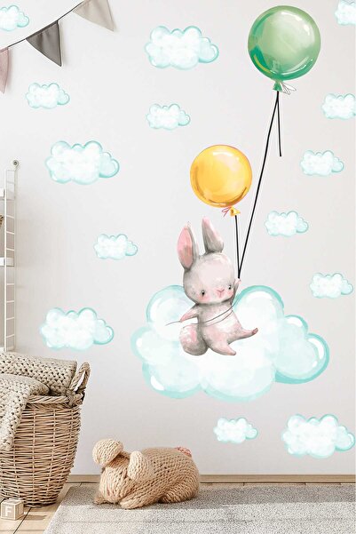 TUGİBU مجموعة ملصقات الحائط على شكل أرنب وبالونات، ديكور حائط على شكل أرنب طا...