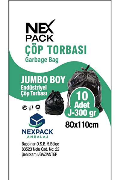 NEX PACK Jumbo Boy Çöp Poşeti 1 Adet Rulo (10'lu) 80x110 300 Gram Çöp Torbası