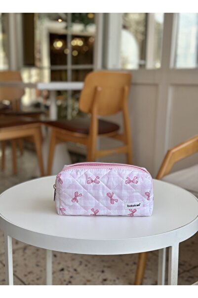 Batekso Pembe Pötikare Kurdele Desenli Kalem Çantası