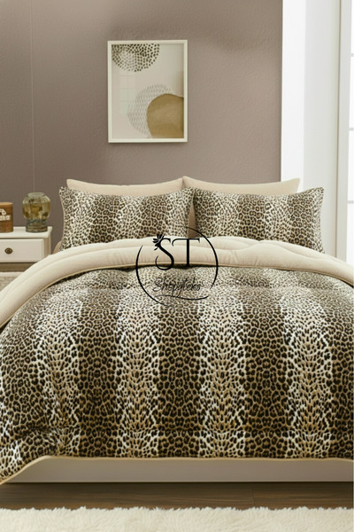 Shopyteks Leopard Patterned Welsoft Quilt - Double, Double Sided, 195X215