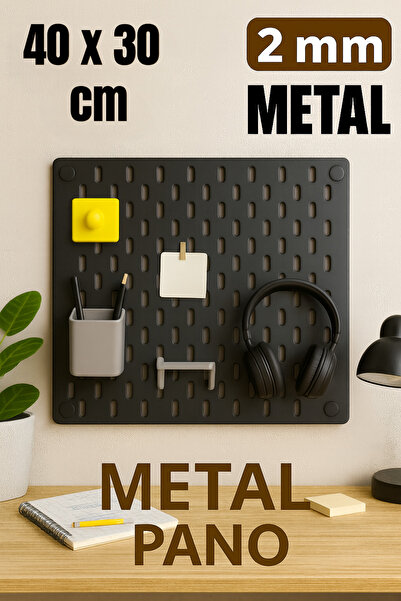 TechnoLoby Pegboard Çok Amaçlı SİYAH METAL Pano 40x30 cm Organizatör Pegboard