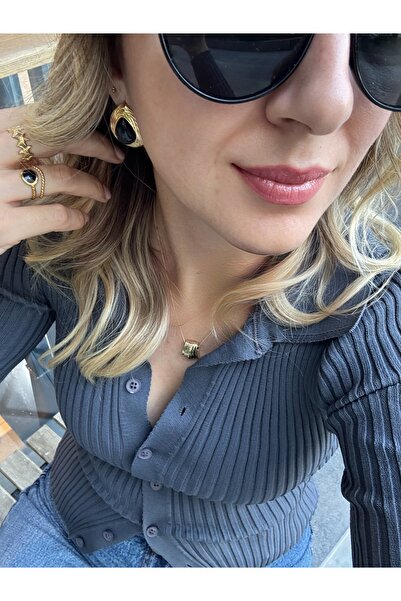 MODA 14k Vip Seri 28 mm Siyah Taşlı Küpe