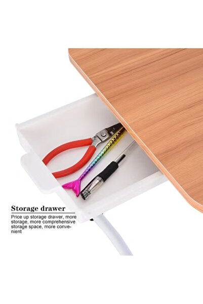 huitich مكتب كمبيوتر محمول خشبي مع درج وحامل أكواب وحامل للكمبيوتر اللوحي - بيج