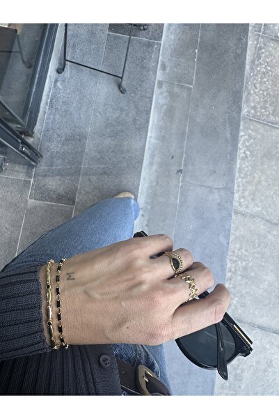 MODA Siyah Taşlı 7-8 No Uyumlu Ayarlanabilir Yüzük