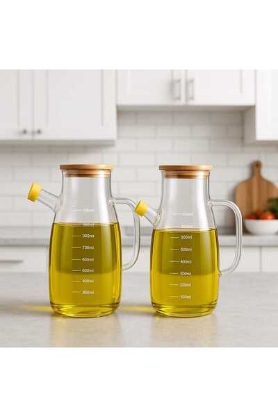 package home طقم زجاجات كبيره ( قطعتين ) لتوزيع الزيت والخل مع غطاء خشبى محكم بسعه 900 ملم