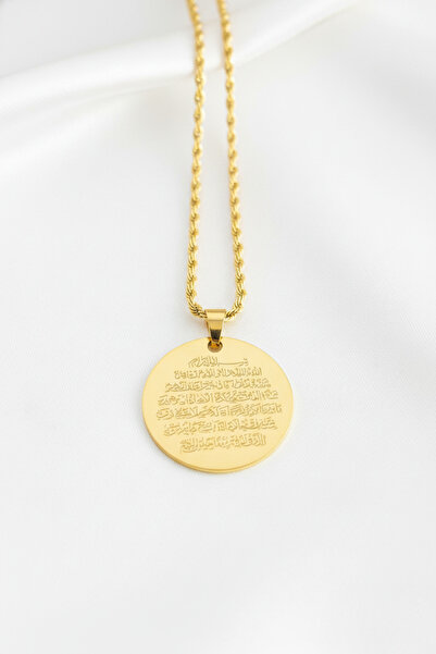 özgül takı ve tasarım Paslanmaz Çelik Altın Renk Ayetel Kürsi Kadın Kolye
