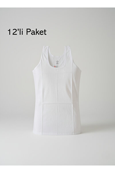 balkonda Battal Size Men's Extra Large Size Undershirts 12-Piece Economical Pack Cotton White