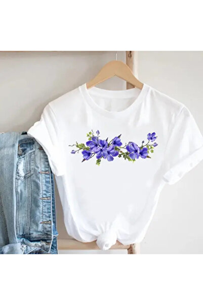 Pink Sky Butterfly Flower Butterfly Print T-shirt For Summer