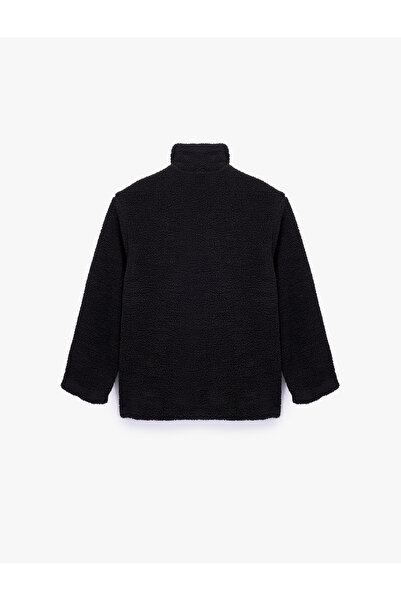 Koton Long Sleeve Pocket Zipper Stand Collar Oversize Plush Coat