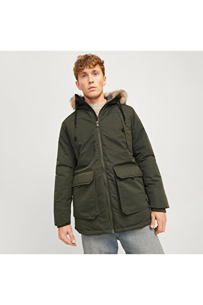 Jack & Jones Artificial Fur Detailed Wind Resistant Hooded Parka - Construct