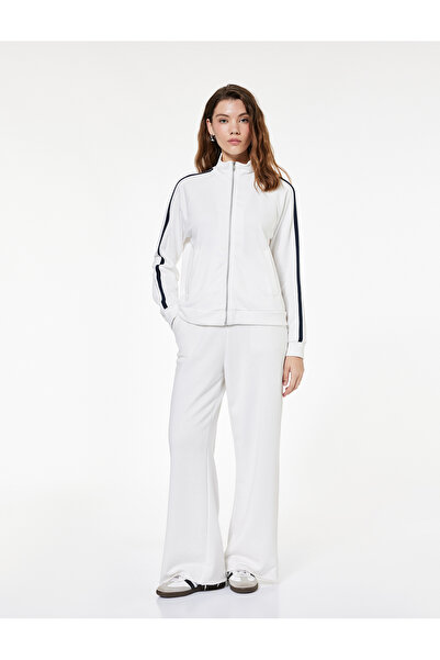 Koton Long Sleeve Stand Collar Zippered Sweatshirt with Three Thread Stripe Detail