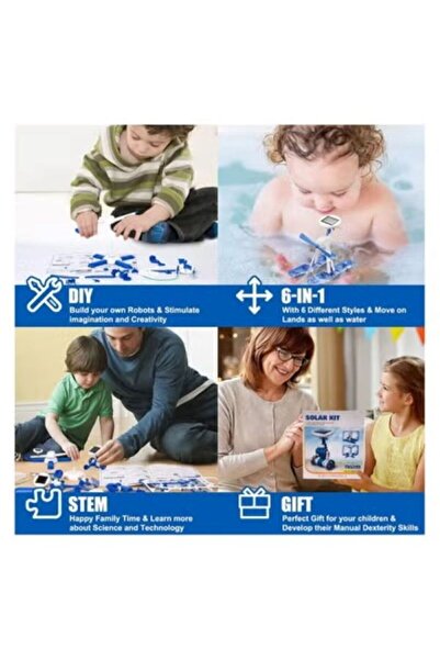 huitich مجموعة روبوت تعمل بالطاقة الشمسية 6 في 1 باللون الأزرق