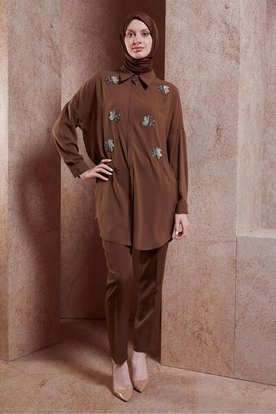 Alvina 44468-1 Model Hijab Tunic - Stone Detailed