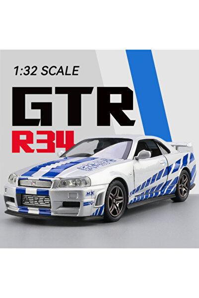 Choice سيارة محاكاة فضية GTR R34 SKYLINE سريعة من سبائك معدنية بمقياس 1:32، و...
