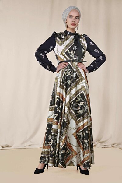 Alvina Satin Patterned Dress - Model 4125