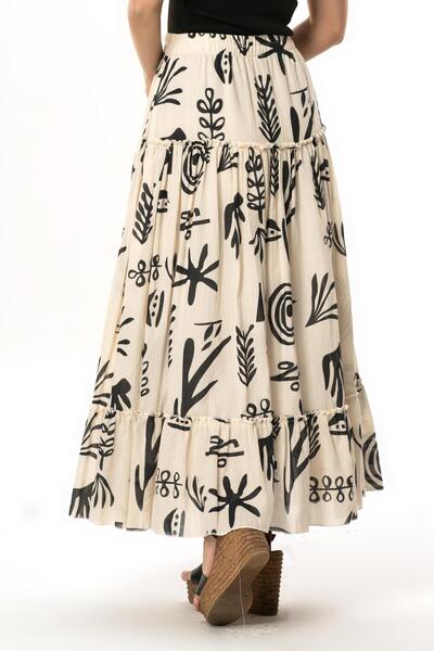 Eliş Şile Bezi Hale Şile Diaper Summer Patterned Long Skirt Cream Cream