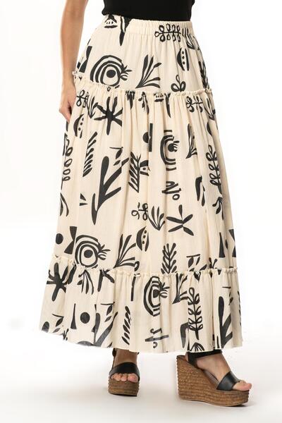 Eliş Şile Bezi Hale Şile Diaper Summer Patterned Long Skirt Cream Cream