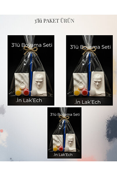 İNLAKECHANDMADE Atatürk ve Türk Bayrağı 3’lü Boyama Seti Aile Paketi