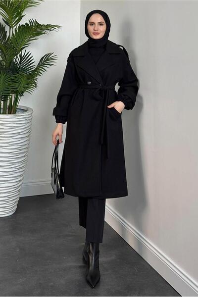 TRENDTESETTÜR Black Belted Women's Coat - t 0116