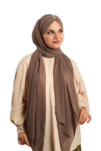 HÜRREM BONE شال مينك خلفي من الشيفون مطوي مطرز يدويًا بالحجارة 1840_10