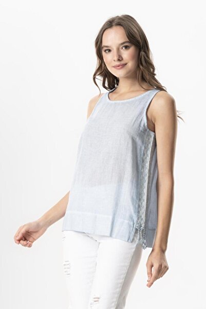 Eliş Şile Bezi Αμάνικη Ποπλίνα Zeyno Καλοκαιρινή Μπλούζα Ice Blue Bmv