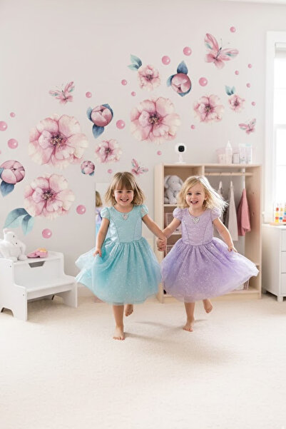 Kt Grup Mor Çiçekler Puantiyeler Ve Kelebekler Duvar Sticker Seti