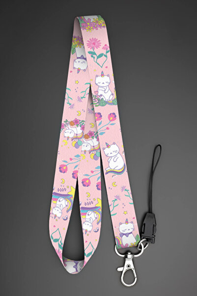 Apptakı Kedi Desenli Boyun Askı İpi Kimlik Kartı ve Telefon Askısı - ASK0343